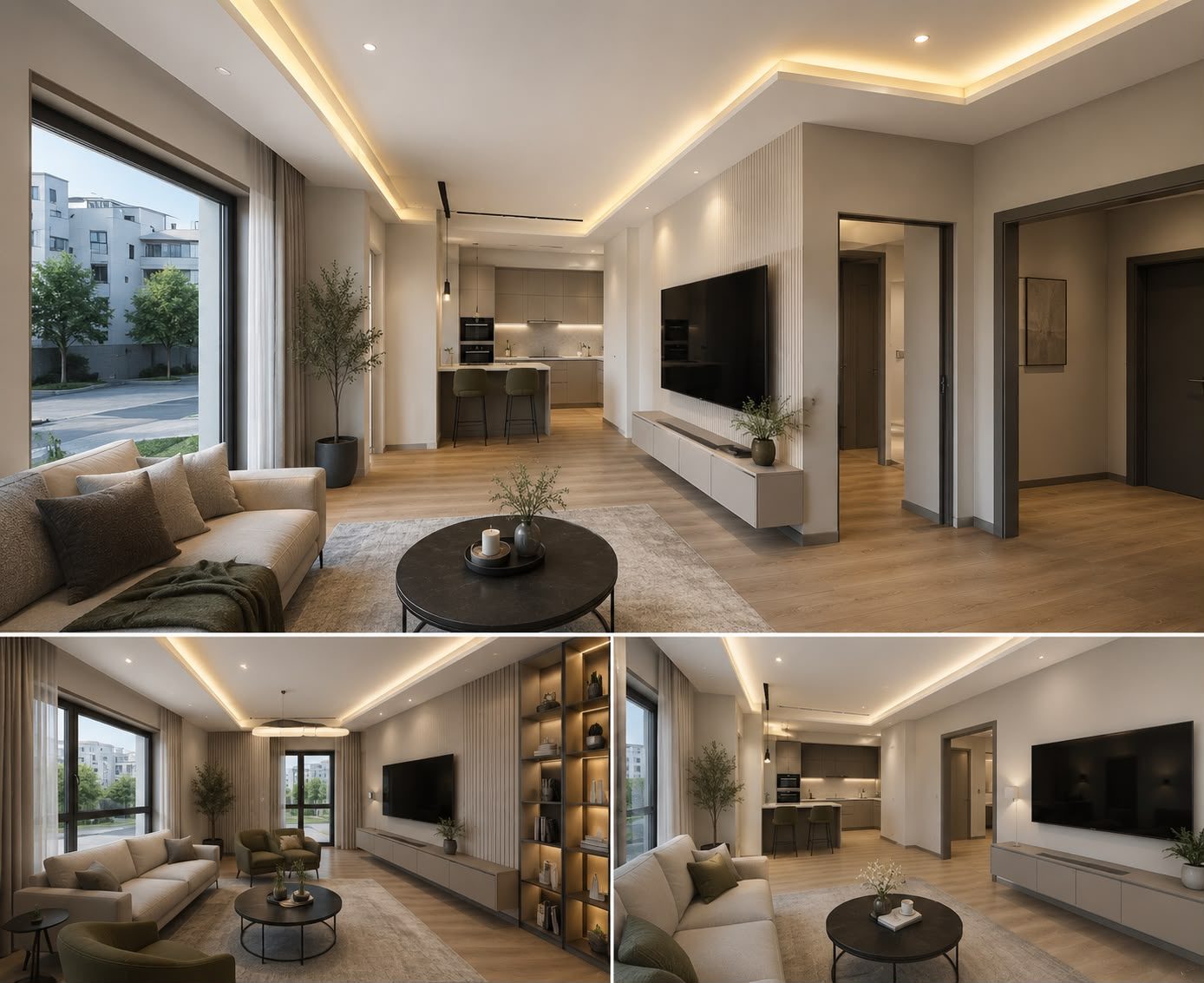 Koyuncu Mahallesi projesi — salon görselleştirmesi, farklı açılar
